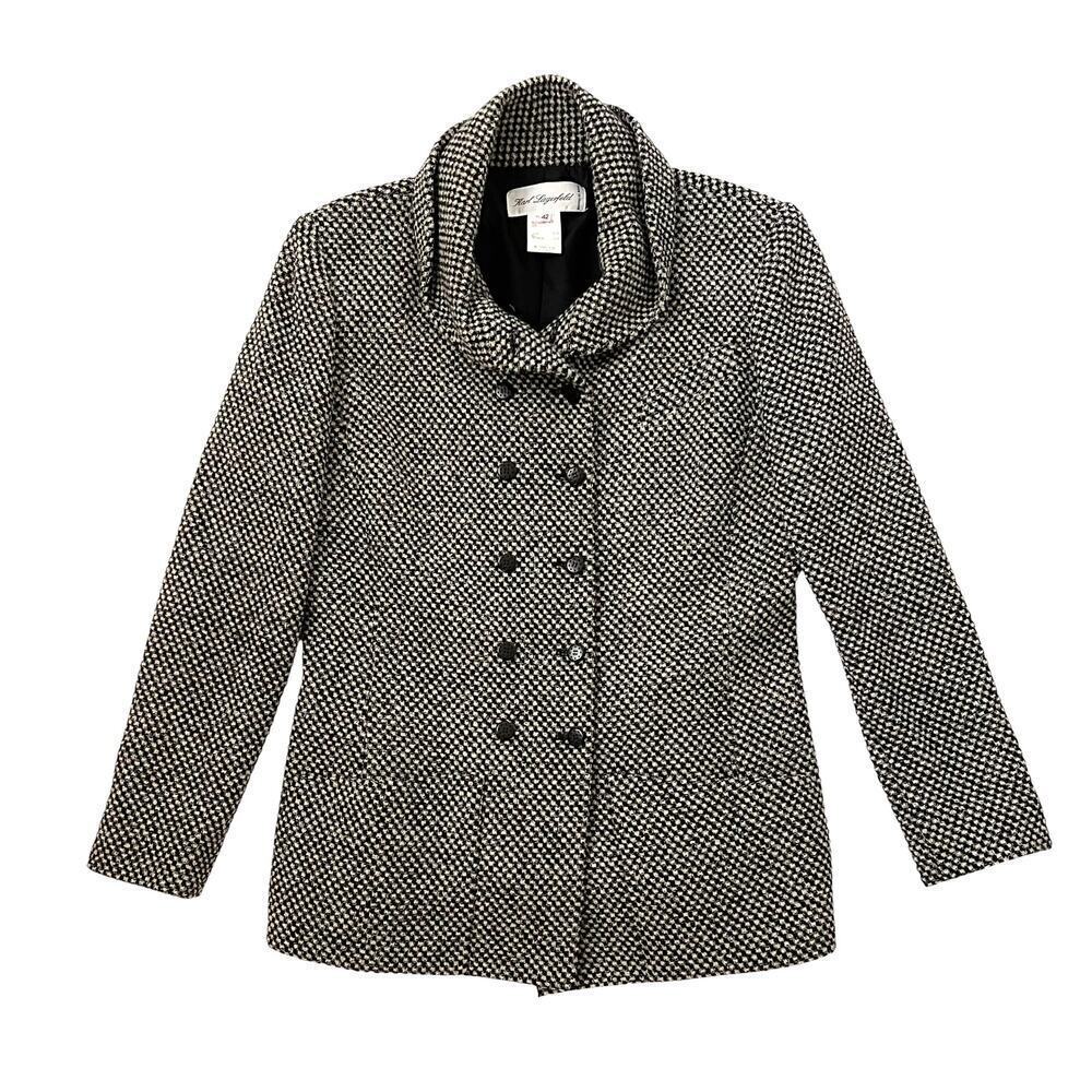 Vintage Karl Lagerfeld Tweed Checkered Jacket - Black & White - Y2K - Size 42